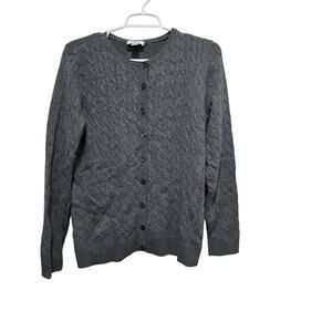 LOFT Gray Cable Knit Button Front Cardigan Sweater Large
